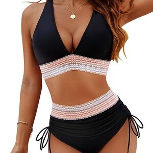 Black and Pink Women's Swimwear Set